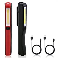 Flintronic 2Pcs Linterna De Trabajo- LáMpara 3W Led Cob Recargable Luz Intermitente Sos LáMpara De InspeccióN Con Clip…